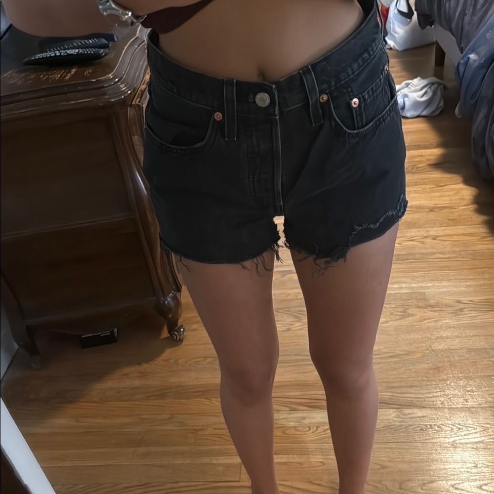 Levi's Black Jean Shorts High-Waisted Cut-Off